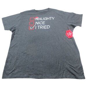 Naughty Nice T-Shirt Mens 2XL Gray Holiday Time Short Sleeve Crew Neck‎ Pullover
